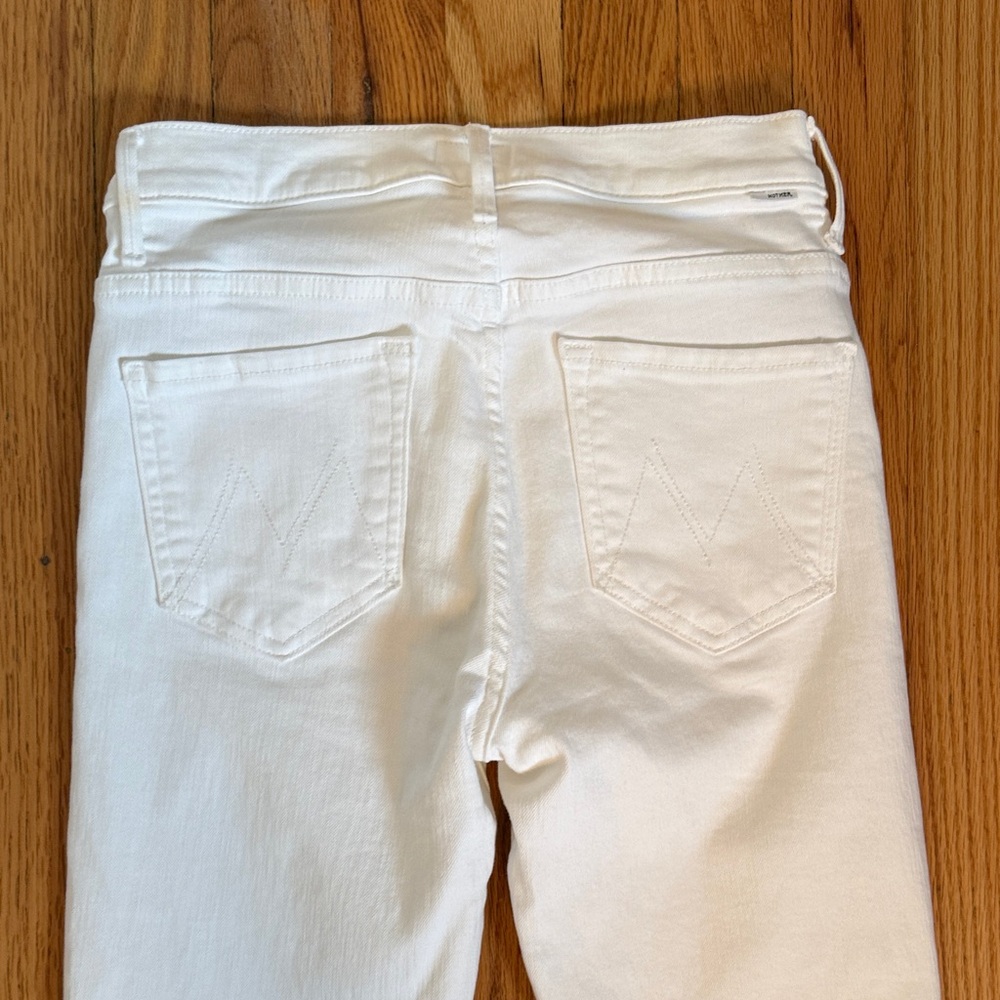 Mother sz 27 Insider Step Fray White Slim Straight Jeans ankle cut good cond - Picture 6 of 8